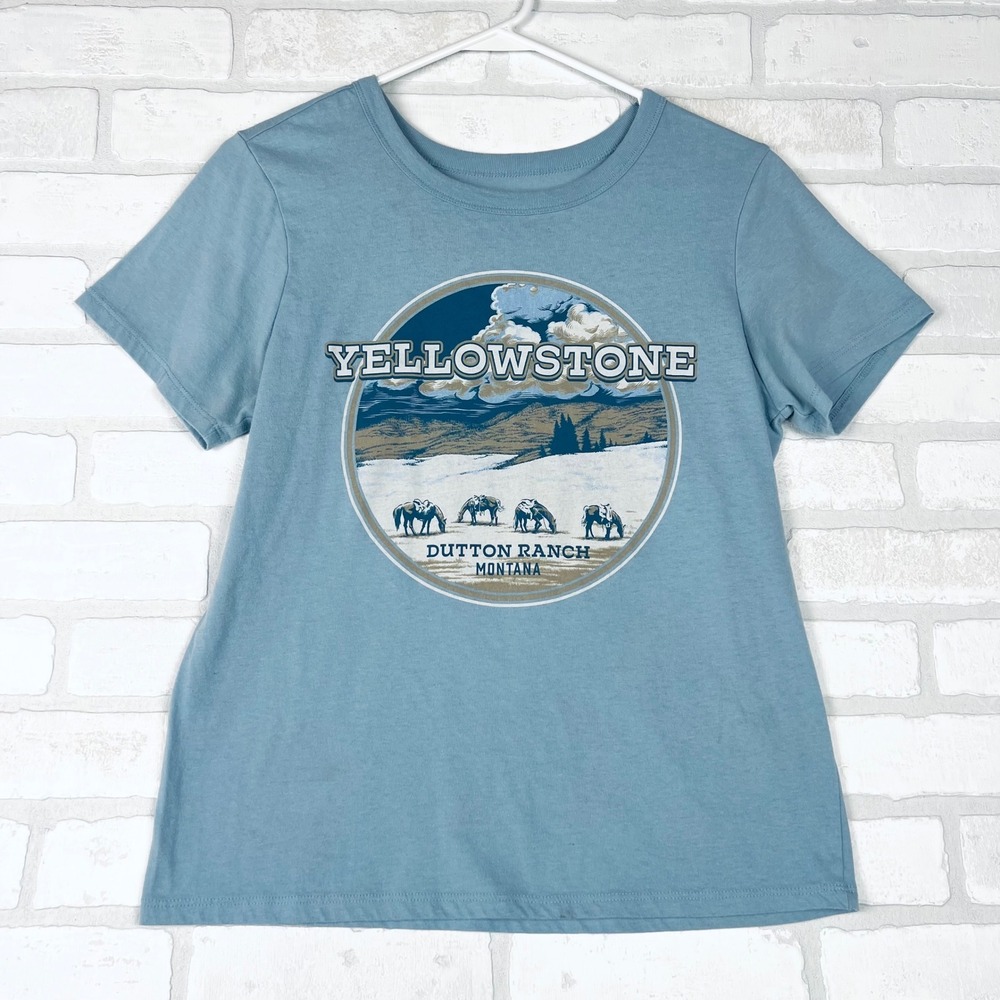 Yellowstone Dutton Ranch Montana Graphic T-Shirt Blue‎ Women Short Sleeve Tee